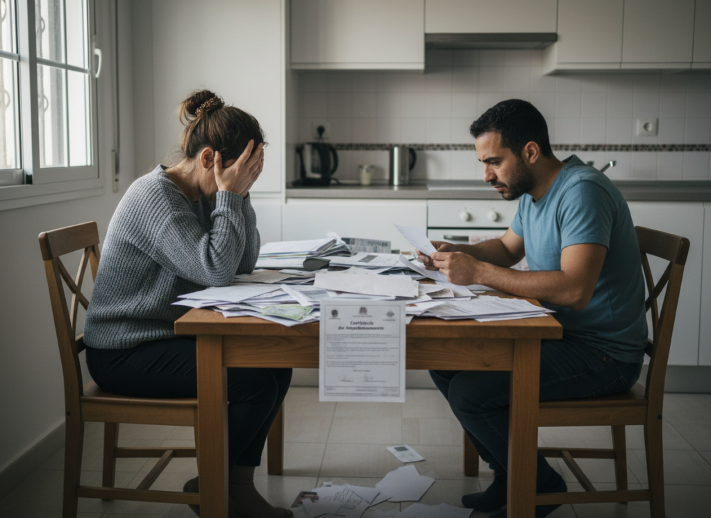 stressed couple with bills
